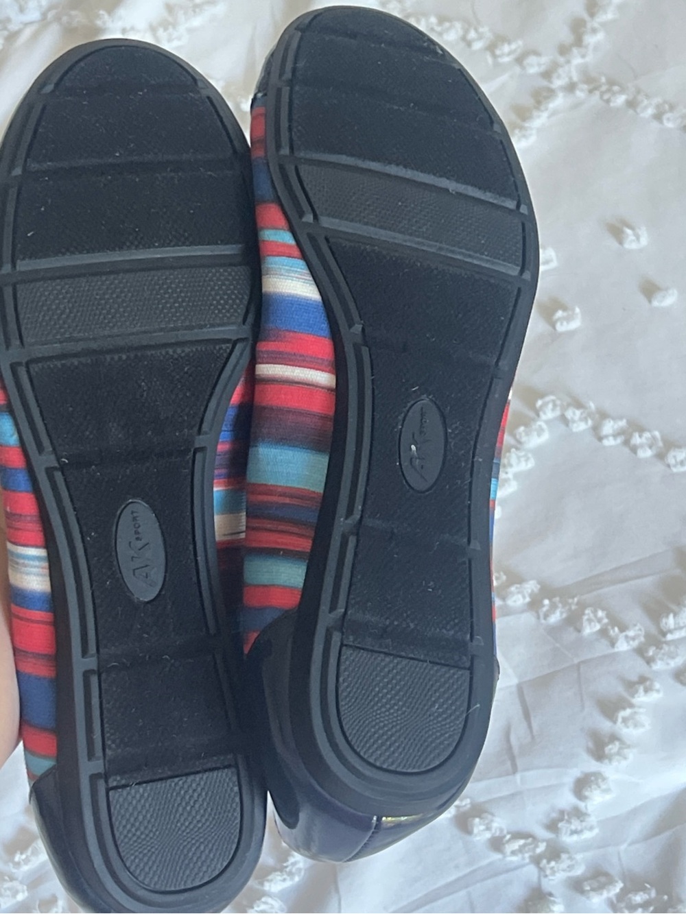 Anne Klein Multicolor Stripe Ballet Flats with Black Patent Toe - Picture 4 of 4